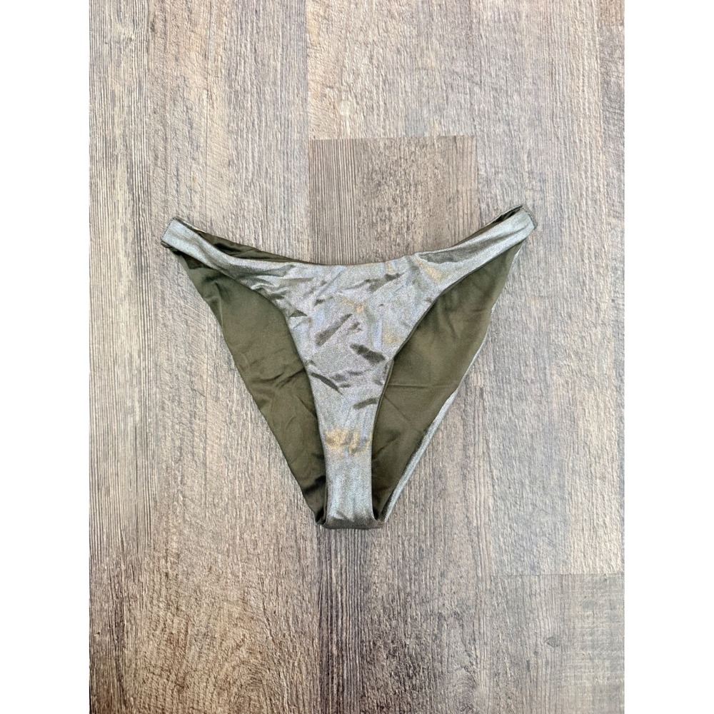Good American Metallic Silver High Cut Cheeky Bikini Bottom Sz 1 Swimwear Small